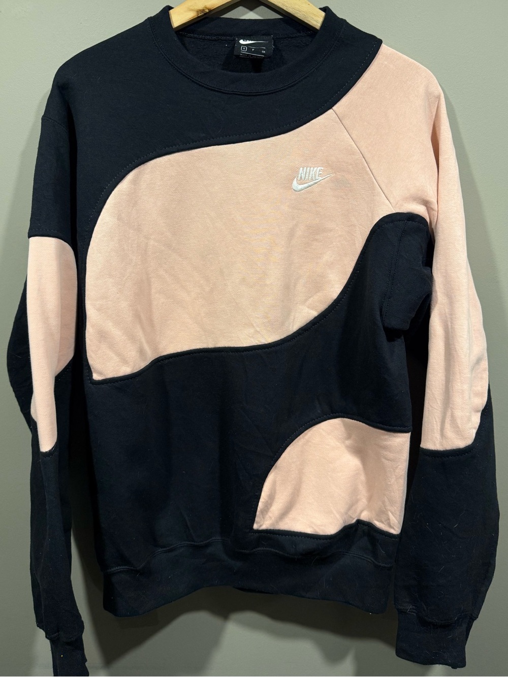 Nike inspired Black & Blush Pink Colorblock rework Crew Sweatshirt